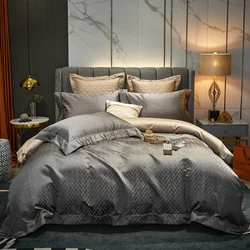 Noble 100S Satin jacquard bedding set Egyptian cotton bed sets soft duvet cover flat bed sheet pillowcases Silky bedding