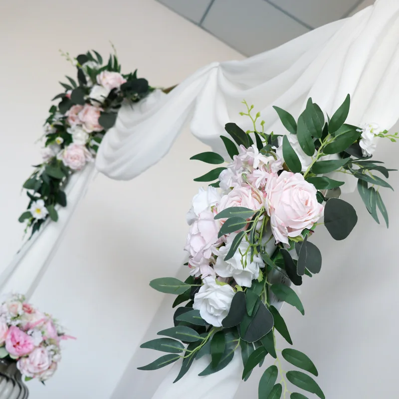 2 pezzi di fiori artificiali per matrimoni, arco rosa, cartello di benvenuto, cartello, ghirlanda, decorazione, fila di fiori appesa, sfondo,