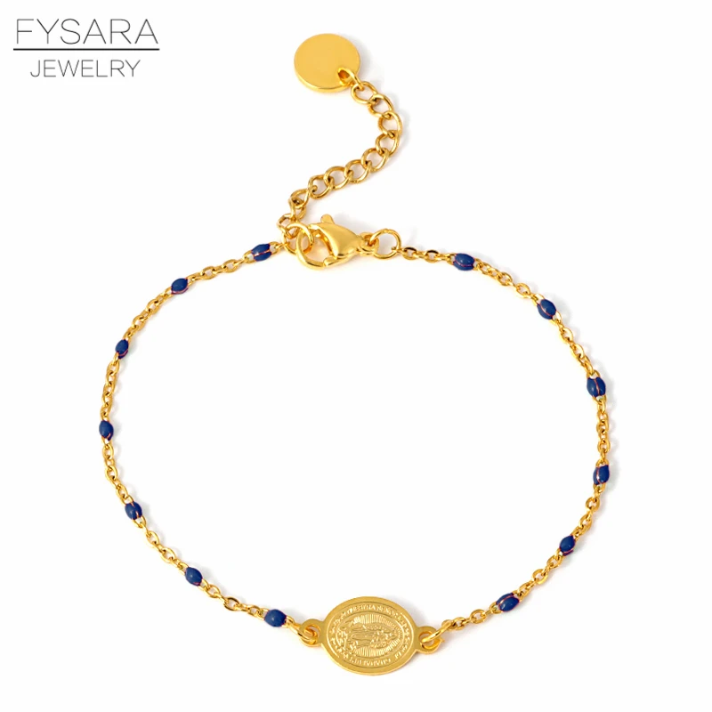 FYSARA Colorful Beaded Religion Charm Bracelet For Women Jwelry Stainless Steel Gold Bacelet Choker Chain Bnagle Christian