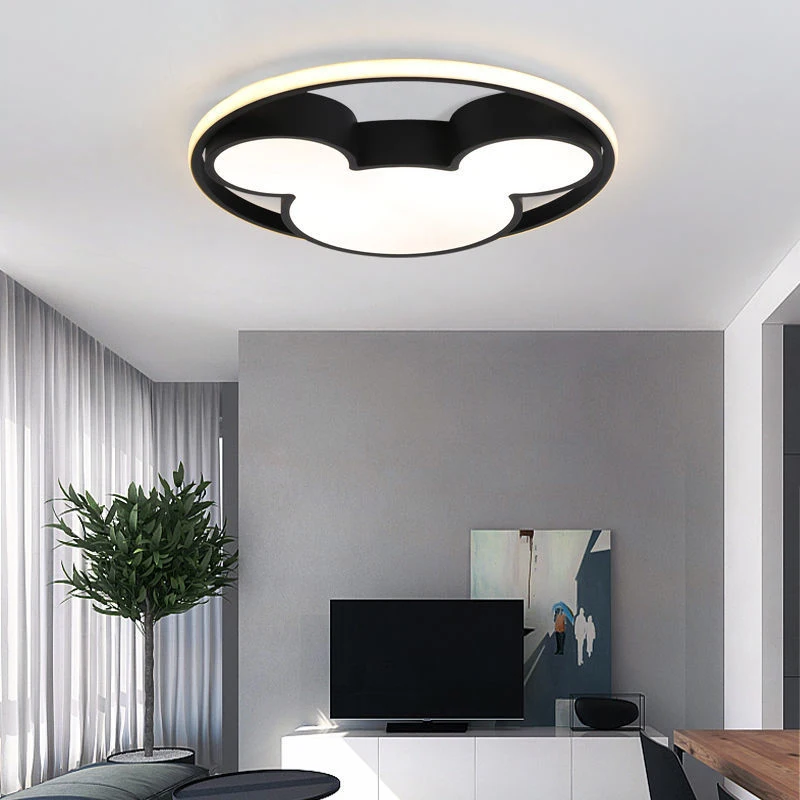 Imagem -03 - Lâmpada de Teto Led Mickey Mouse 34w Preto Quarto de Criança Sala de Estar Lâmpada de Decoração Moderno Criativo Corredor Dourado