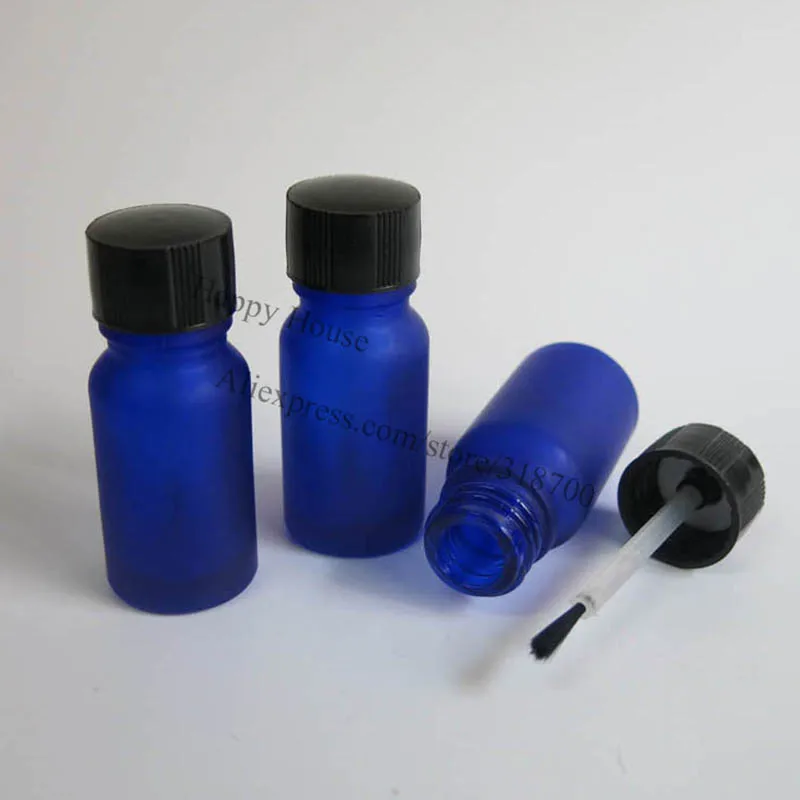 

360 x 10ml Frost Blue Glass Bottle,10cc Glass Nail Polish Bottle,1/3OZ Glass Oil Bottle With Brush Cap