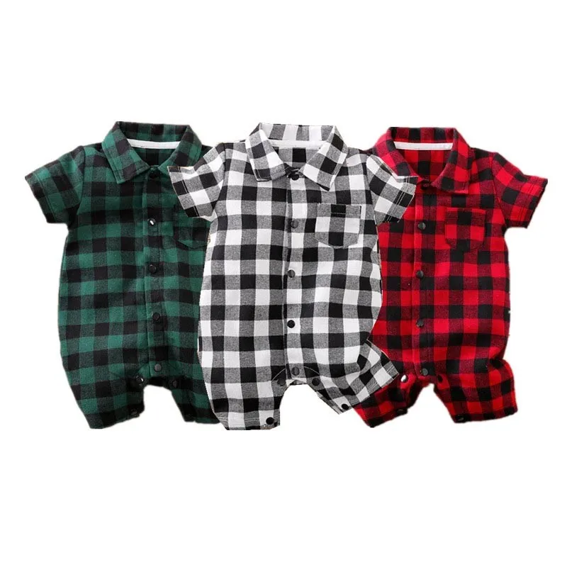 

2023 Summer Baby Boys clothes 0-24m Twins Cotton Romper Children's Collar Plaid Girl overalls and jumpsuits Toddler Costume