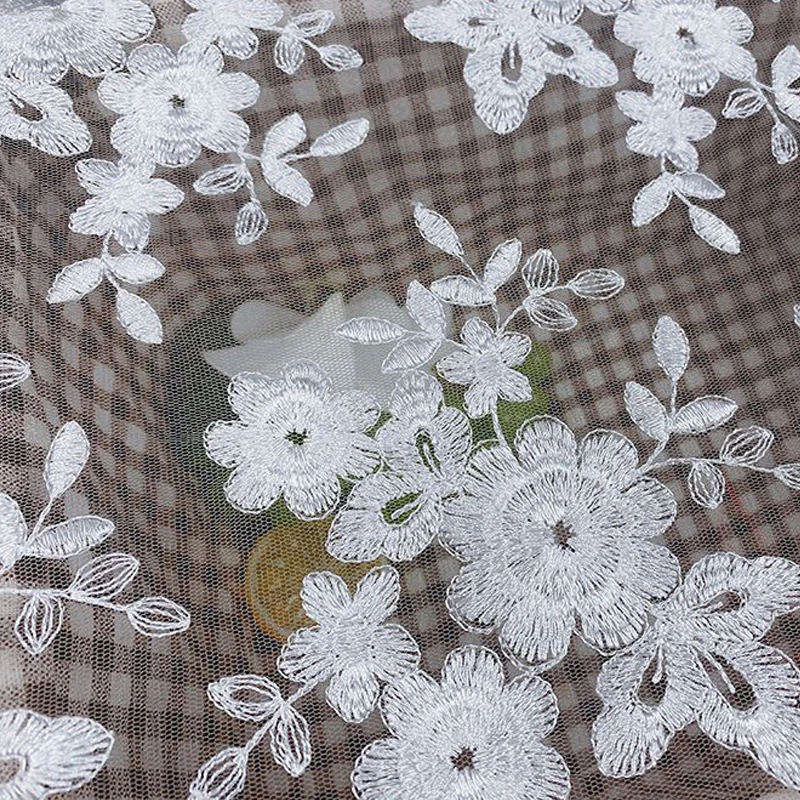 Soft mesh embroidery flower tulle lace fabric DIY dress skirt wedding veil gauze by the yard