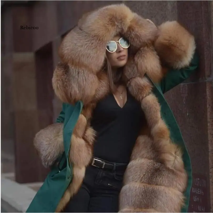 Winter Women fleece inside parkas  thick warm mid-Long Hooded parkas Jackets fur inside female slim padding parkas