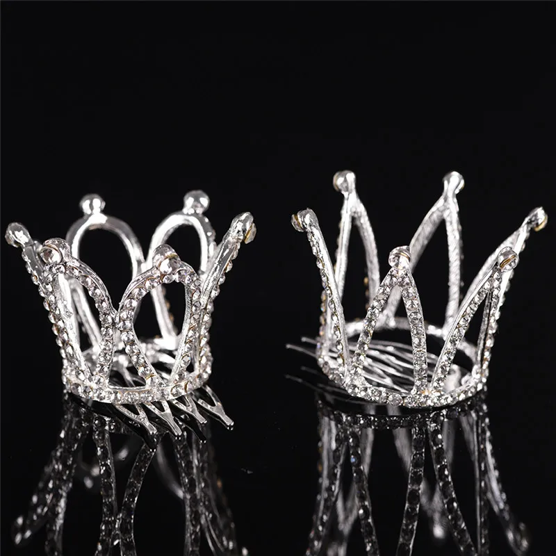 1Pcs Girls Mini Crystal Crown Tiara Hair Combs Clear Stone Small Tiara Hair Accessories Jewelry