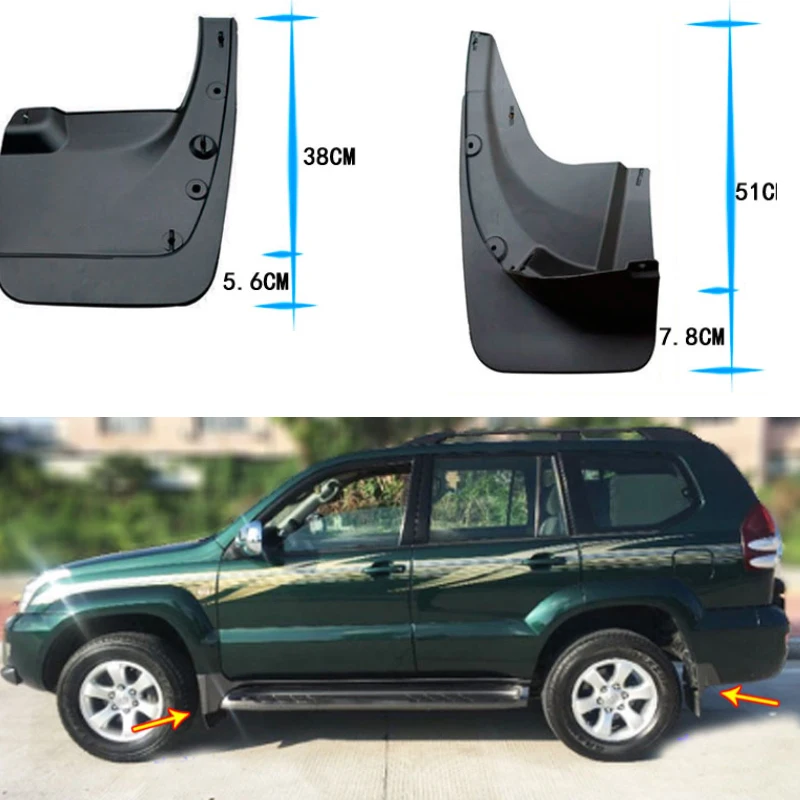 Molded Mud Flaps For Toyota Land Cruiser Prado FJ120 120 2003 2009 Splash Guards Mudguards Front or Rear