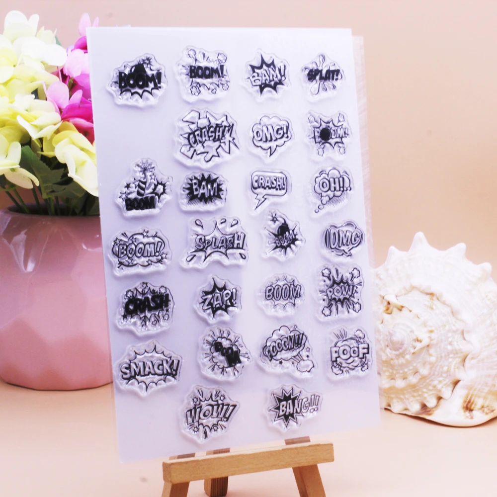 Alinacutle CLEAR STAMPS Crash Boom Wow DIY Scrapbooking Card Album Paper Craft Rubber Transparent Silicon Clear Stamp