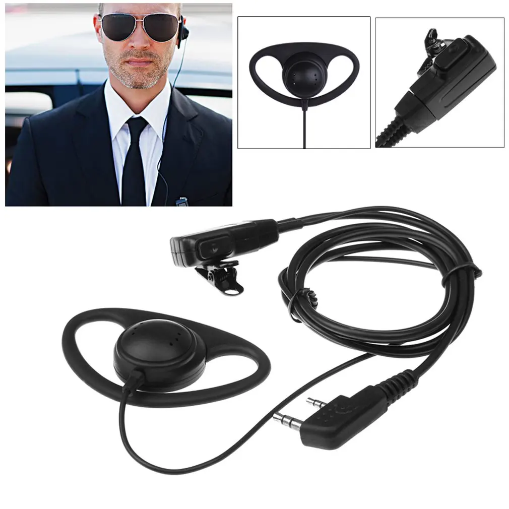 2 Pin D-Shape Earpiece Headset MIC PTT Mic Earpiece Earphone for Baofeng for Kenwood for Puxing TYT Radio Unilateral Headphone