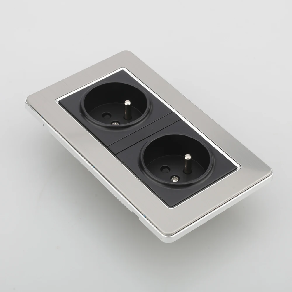 Aluminium Dubbele Stopcontact Eu Schuko Power Panel 16a Eu Stopcontact 145X86Mm