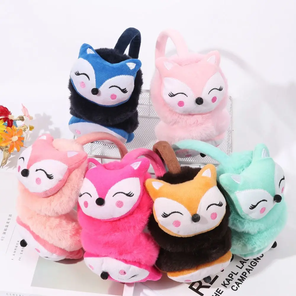 1PC Cute Winter Warm Earmuff Cartoon Fox Plush Thicken Soft Adjustable Ear Cover for Aldult Kids Kawaii Outdoor Headband Earflap