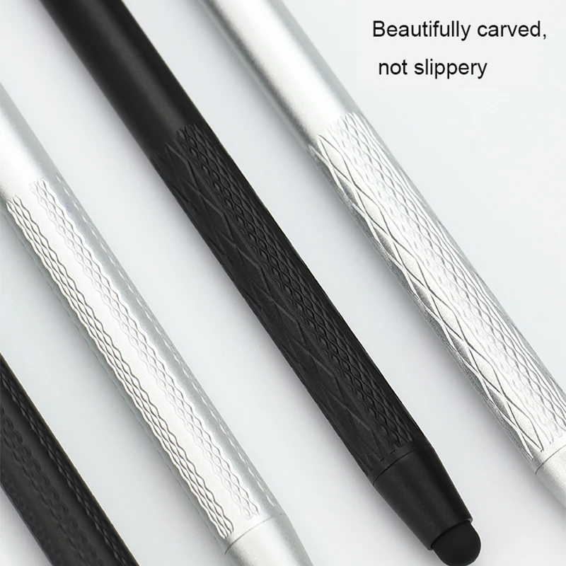 Caneta capacitiva 2 em 1 de silicone duplo para celular com design gravado