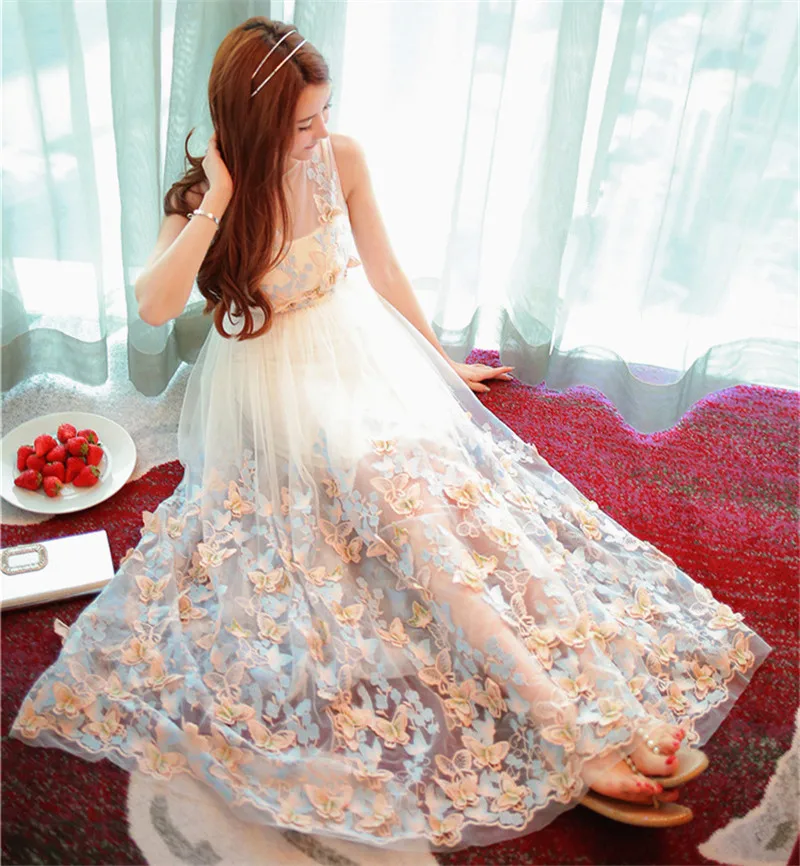 Butterfly embroidery mesh fabric embroidery 3D flower water-soluble lace skirt dress wedding dress fabric