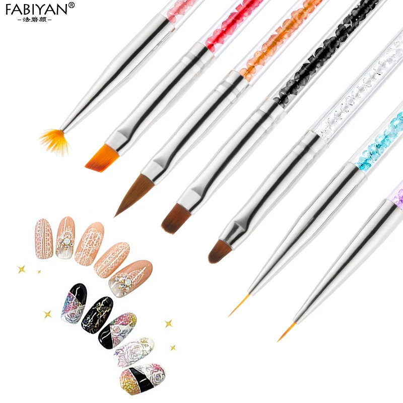 7Pcs Nail Art แปรงวาดภาพวาดปากกาพัดลมแบน Gradient Liner Acrylic UV เจลเคล็ดลับคริสตัลเล็บเครื่องมือ