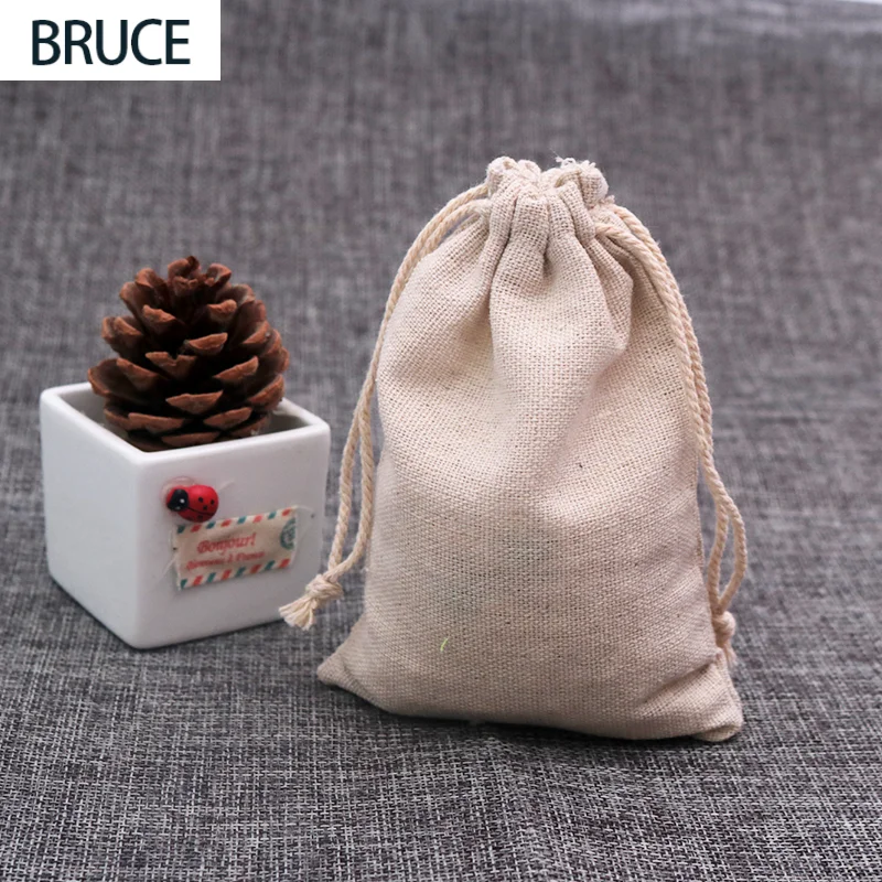 Linen Bag for Packaging Jewelry/Makeup/Gift/Wedding/Party/Storage/Shoe Cloth Drawstring Pouches Pocket Print Logo Custom 100p