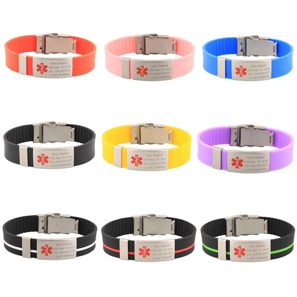 Medical Sign SOS ID Safety Bracelet Child Kids Anti Lost Wristband Children Wrist band Personalize Engraved Silicone Armband