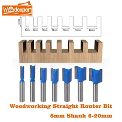 8mm Shank Straight Cut Router Bits Double/2 Flute Straight Wood Milling Cutter Knife with 6- 20mm Dia