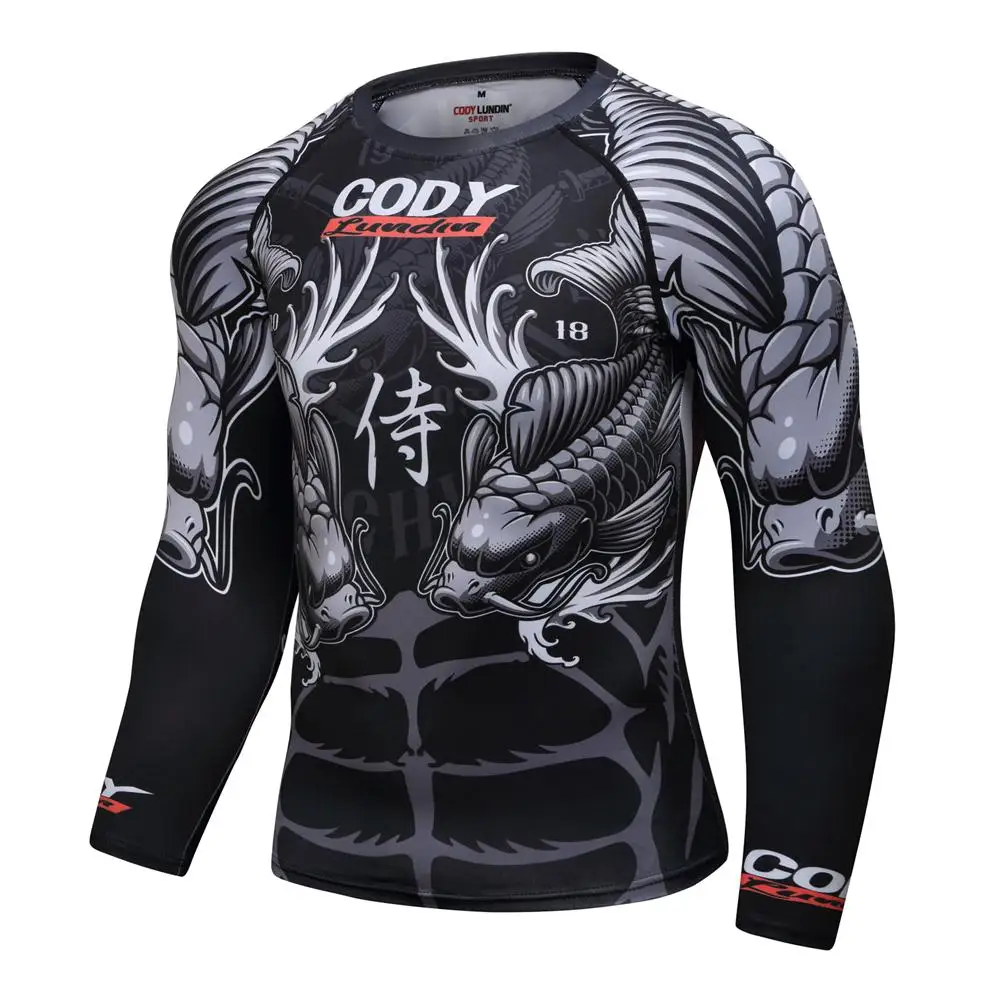 Camiseta de manga larga para hombre, Jersey deportivo de boxeo de Muay Thai, Rashguard, Jiu Jitsu Bjj, MMA