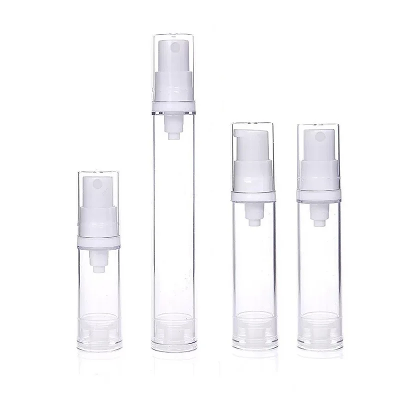 

5ML 10ML 15ML Empty Cosmetic Sample Packaging Vacuum White Top Clear Plastic Spray Atomzier Lotion Pump Airless Bottle 50pcs