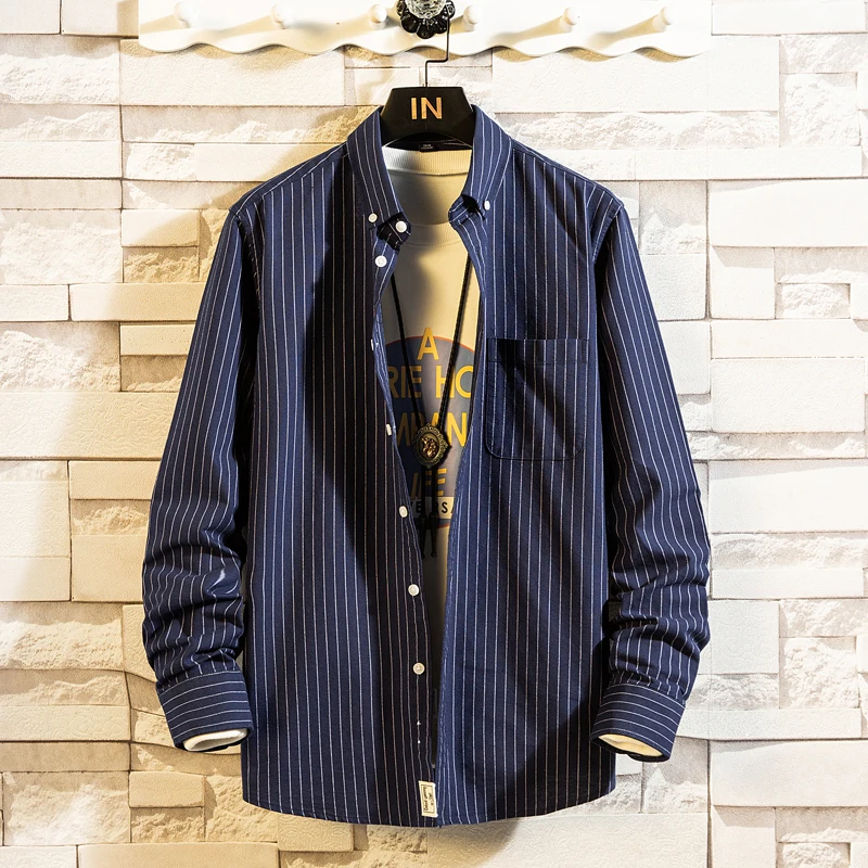 Men's clothing Long sleeve man shirts Cotton clothes Lattice shirt Korean clothing  men's fashion Beach Oxford Stripe shirt Top