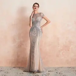 Luxury Sleeveless Full Diamond O Neck Sexy Evening Dress 2020 Beading Formal Party Gowns