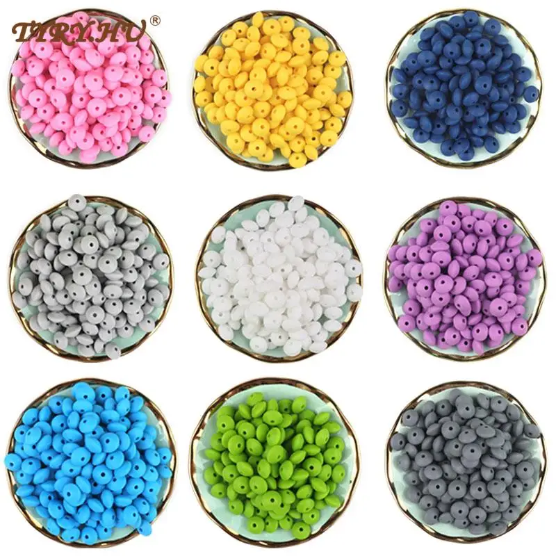 TYRY.HU 100Pcs/Lot Lentil Abacus Round Silicone Beads Teething Baby Teether DIY Pacifier Chain Food Grade Silicone  BPA Free