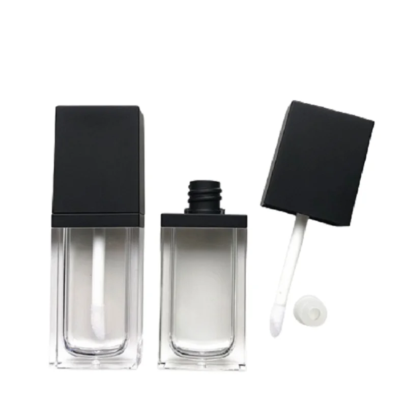 

Lipgloss Tube 8ML Square Clear Frost Refillable Bottle Matte Black Lid Cosmetic Packaging Empty Lip Glaze Liquid Lipstick Tubes