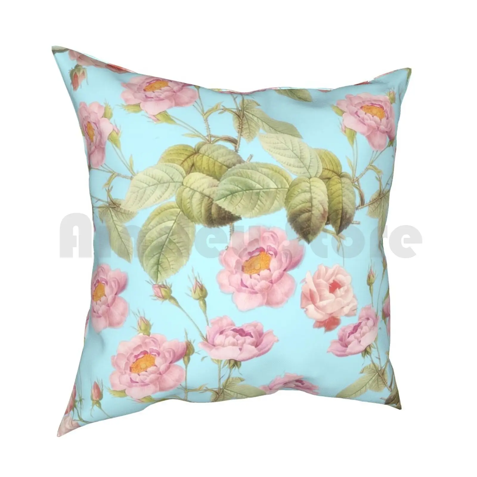 Old Vintage Roses On Teal Pattern Pillow Case Printed Home Soft DIY Pillow cover Blossom Spring Flower Pink Nature Season