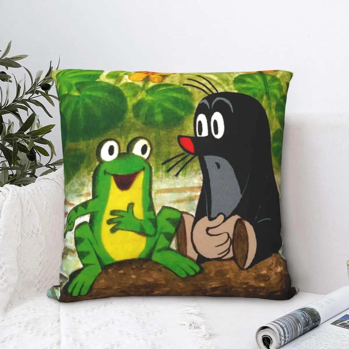 Playing With The Frog Pillowcase Krtek Zdenik Miler Educational Animation Backpack Cushion For Home Coussin Covers Decorative