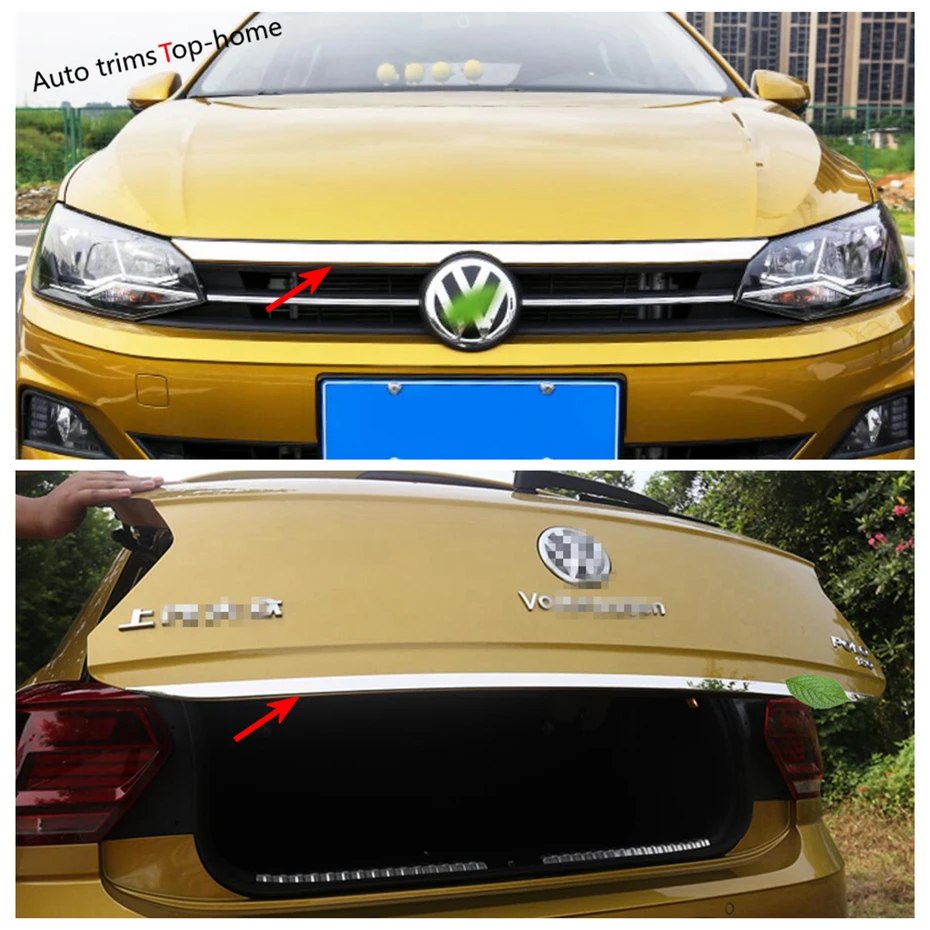 Yimaautotrims Front Grille Hood Engine / Rear Trunk Tailgate Strip Stainless Steel Cover Trim For VW Volkswagen Polo 2019 - 2022