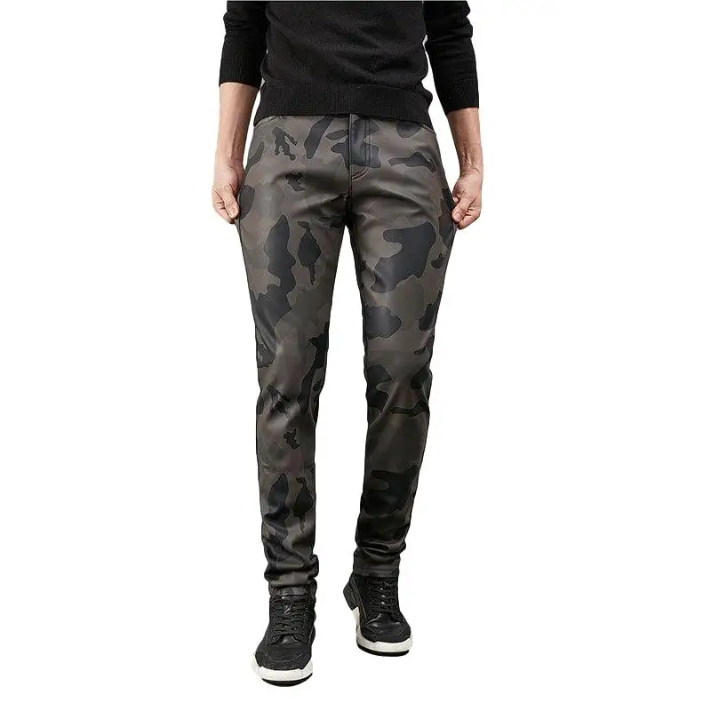 

Idopy Fashion Men's Camouflage Faux Leather Pants Joggers PU Style Jogging Camo Trousers For Men