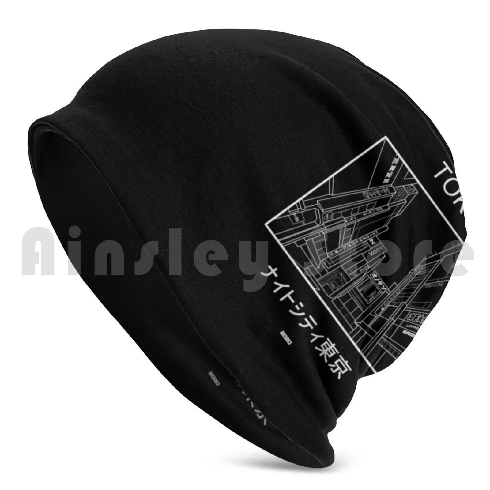 Kanji Tokyo City Beanies Pullover Cap Comfortable Kanji Japanese Asia Asian Anime Simple Style Symbol Dark Font