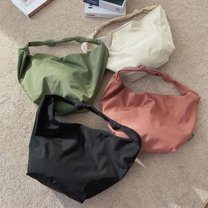 Pure Color Nylon Big Tote Bags for Women 2021 New Shoulder Shopping Bag Waterproof Fabric Handbags Simple Fashion Hobo Bolso