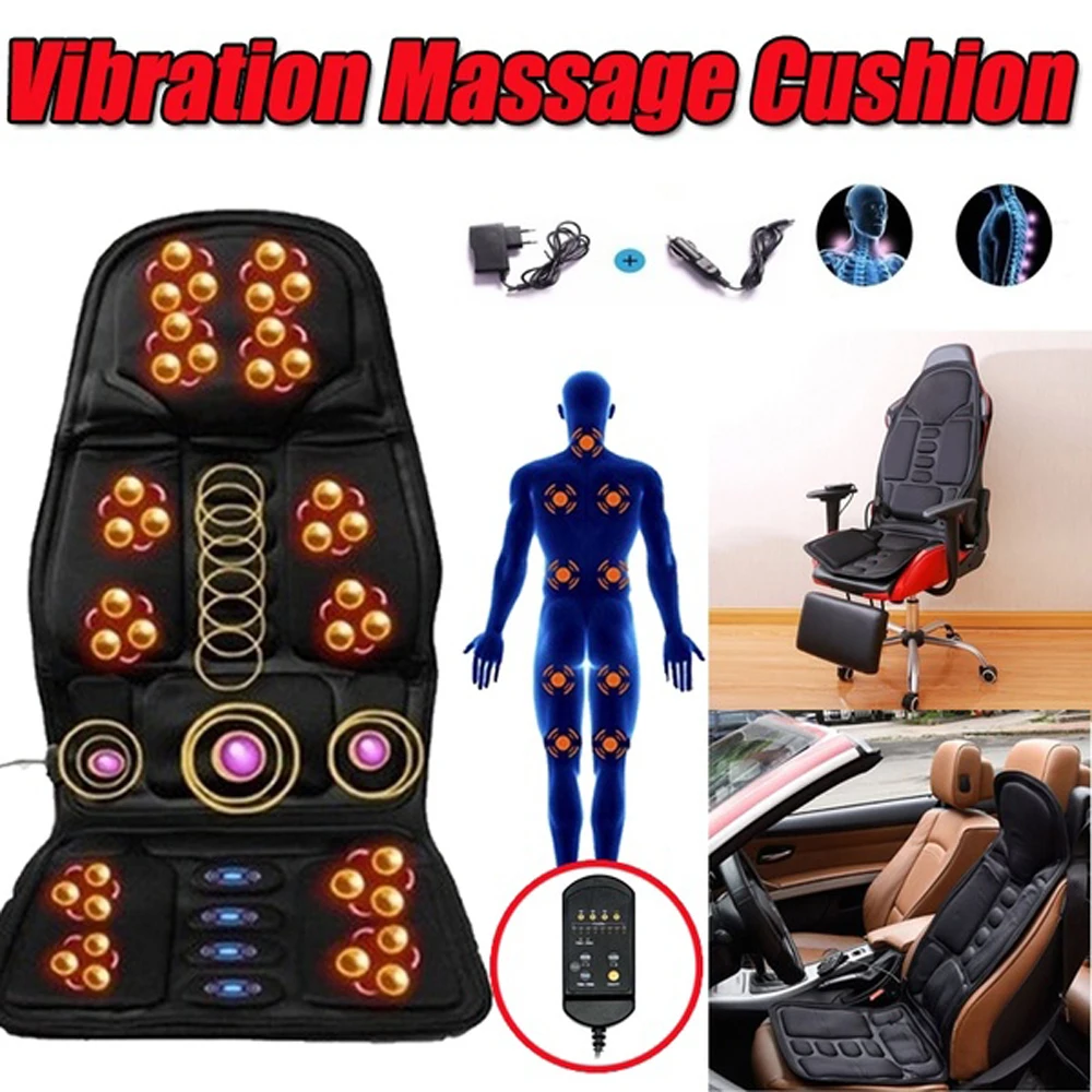 Car Electric Massage Chair Pad Heating Vibrating Back Massager Chair Cushion Home Office Lumbar Pain Relief With Remote Controls