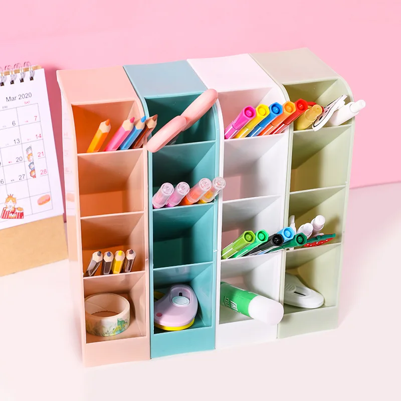 Four grid Large Capacity Desk Pen Holder Pencil Makeup Storage Box Desktop Organizer Stand Case School Office Stationery