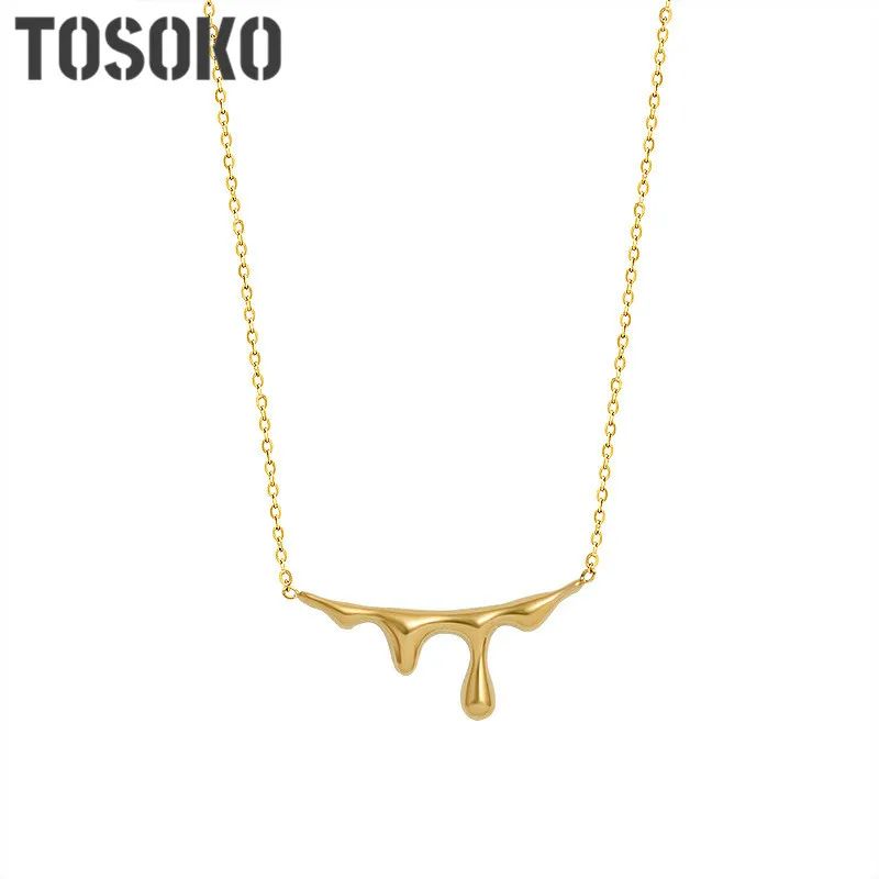 

TOSOKO Stainless Steel Jewelry Water Drop Lava Pendant Necklace Female Clavicle Chain Cool Female Necklace BSP754