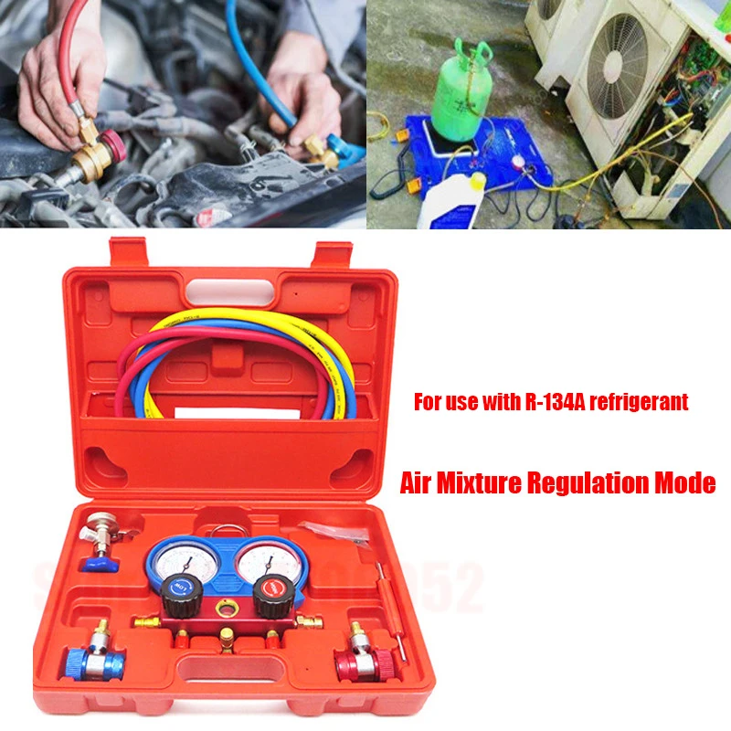 

Car Air Conditioning Pressure Manifold Gauge Hose Kit for R410A R134a R404A R22 Refrigerant Pressure Gauge Set with Box