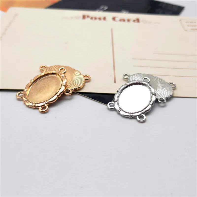 10pcs/lot Metal 13x18mm Oval Shape Blank Base Settings Tray Bezel with 3 Loops Fit DIY Necklace Jewelry Making Accessories Craft