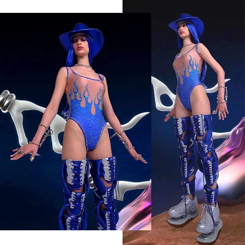 Sexy Gogo kostium tancerza Rhinestone body Qrag kostium królowej holograficzne ubrania klub nocny strój Pole ubrania taneczne DL7812