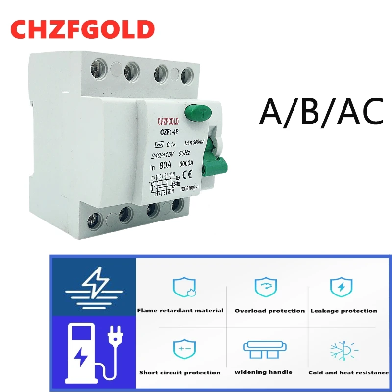 

CHZFGOLD de corrente residual rccb embutida 4p 3p + n tipo 400/415v ~ 50hz/60hz, 20a, 25a, 40a, 63a, 30ma, 100ma, 300ma