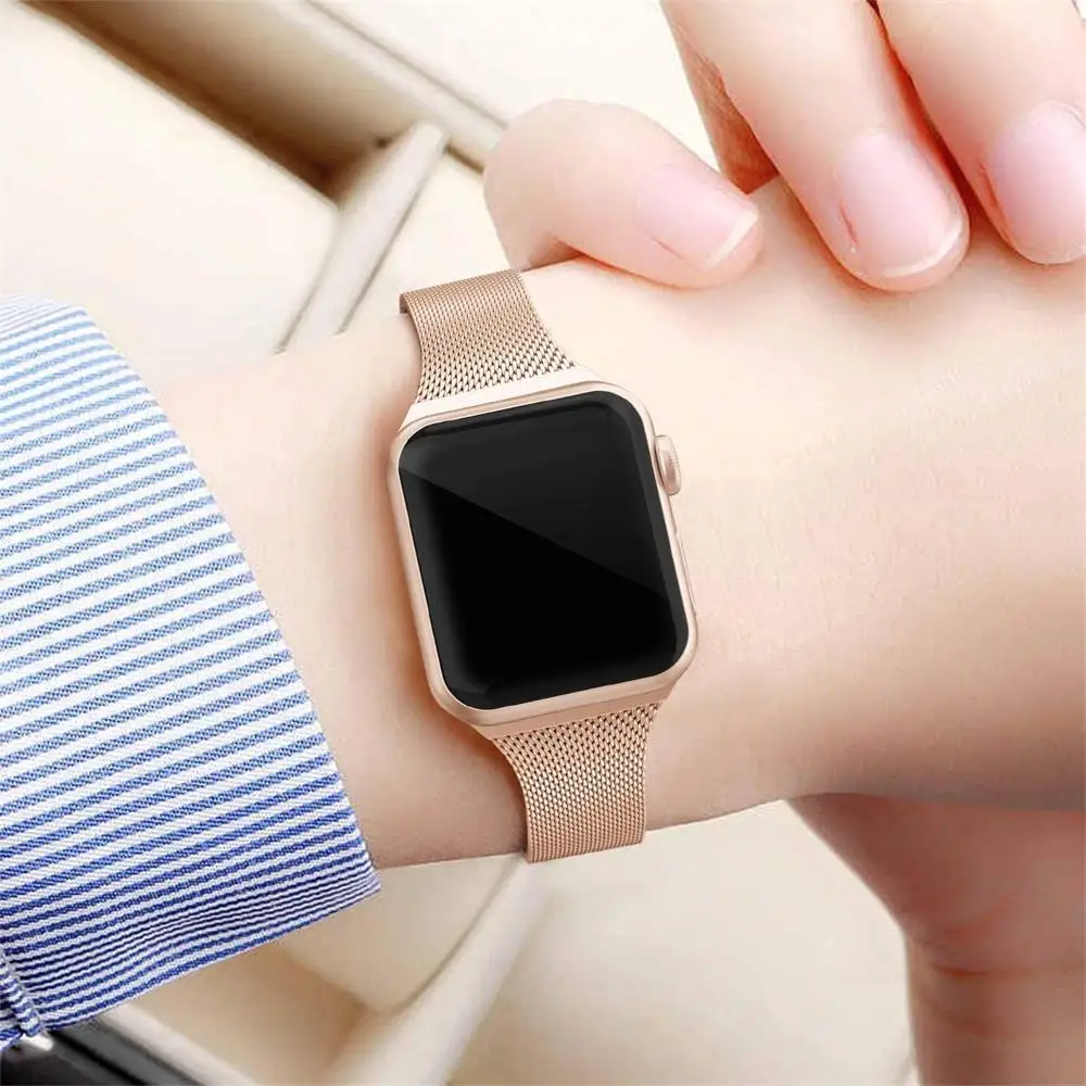 سليم حزام ل سوار ساعة يد آبل 40 مللي متر 44 مللي متر 41 مللي متر 45 مللي متر 42 مللي متر 38 مللي متر 45 مللي متر سوار الفولاذ المقاوم للصدأ Correa iWatch سلسلة 3 4 5 SE 6 7