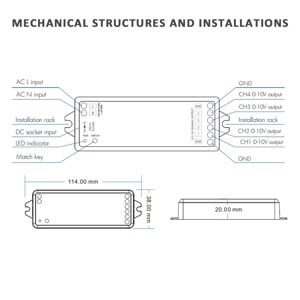 Imagem -05 - Led Dimmer 4ch Contoller rf 2.4g Toque Escurecimento Controle Remoto 12v 24v Única Cor Luzes de Tira Led Pwm 1-10v Dimer L4-m 010v