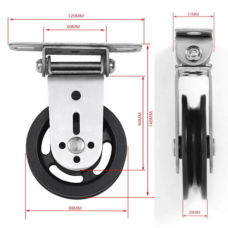 Wall Mounted Stainless Steel Silent Pulley - Fitness Gym & Home Cable Machine Load System Attachments with Rotating Wheel