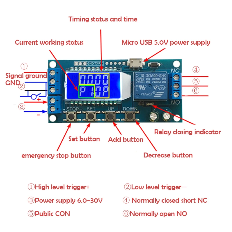 Thời Gian Telay Mô Đun 24V/12V Chu Kỳ Thời Gian Tắt Kích Hoạt Trễ Chuyển Đổi DC AC Đa Năng Dẫn Chu Kỳ Thời Gian mạch Chuyển Đổi