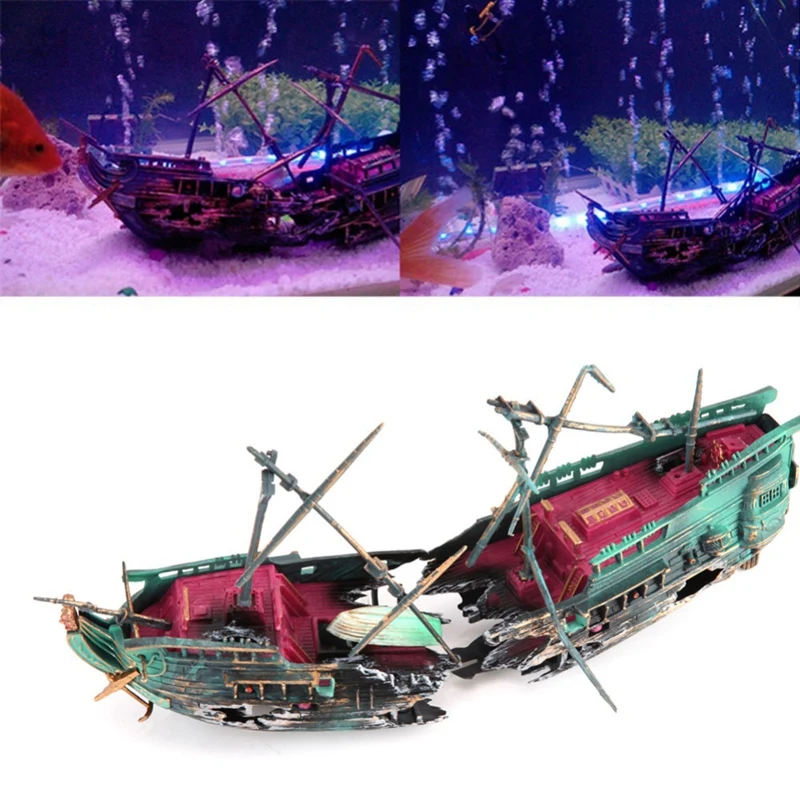 2020 New Large Aquarium Decoration Boat Plactic Aquarium Ship Air Split Shipwreck Fish Tank Decorate