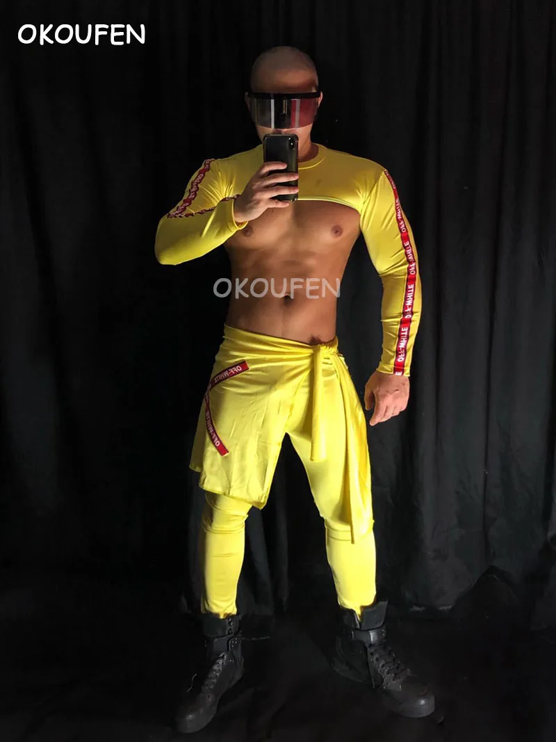 new style Bar nightclub stage show performance dancecostume night show ds tide hip hop yellow streamer costume