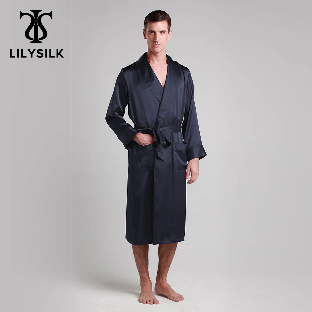 LILYSILK Silk Robe Sleepwear Kimono Men Luxury Natural Long Length Lapel Collar 22 momme Men\'s Clothing Free Shipping