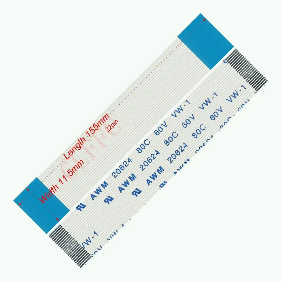 22pin 0.5 Sân 155Mm-350Mm Một-Loại Dẻo Cáp Phẳng FFC Awm 20624 ROHS Xuất TTL màn Hình LCD DVD Máy Tính