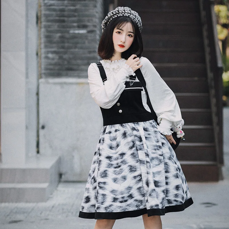 Gothic palace sexy lolita strap dress vintage cute printing high waist princess victorian dress kawaii girl gothic cosplay