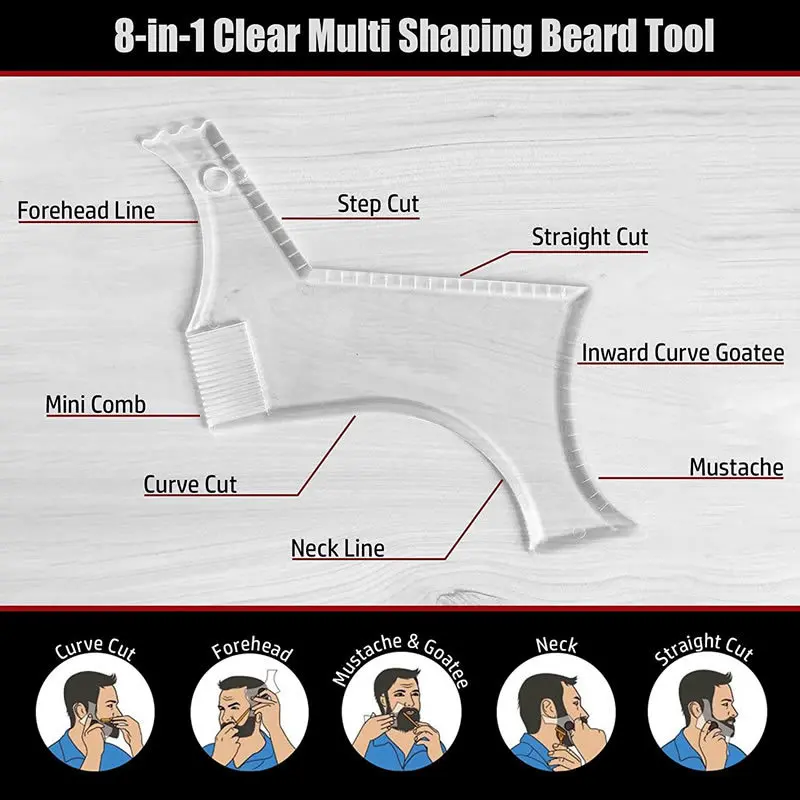 Modelo de barba transparente, pente estêncil para barba para homens leve flexível, ferramenta de modelagem de barba tudo em um