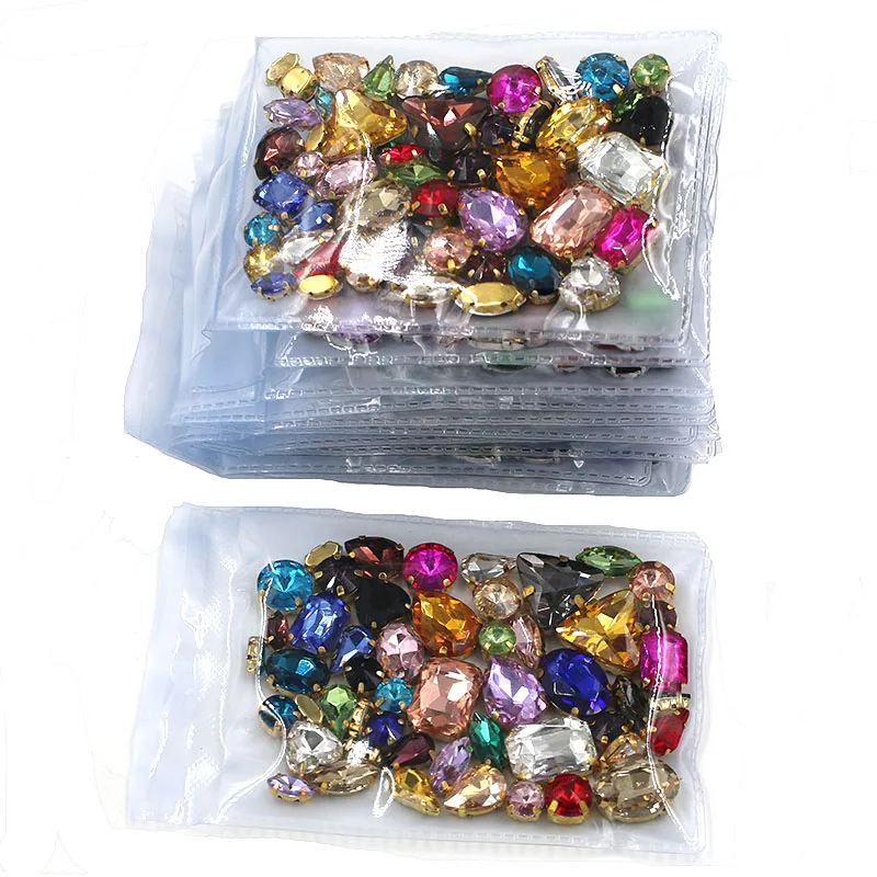 Wholesale 5 bags mixed shape mix colors gold base sewing glass crystal rhinestones for clothing/wedding dress